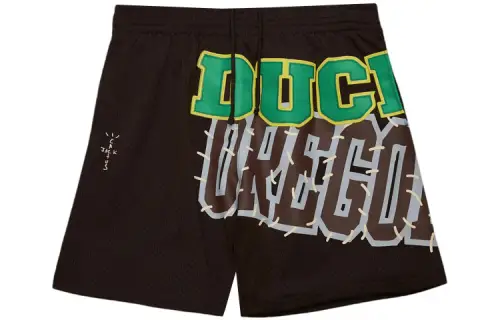 Travis Scott x Mitchell Ness Collaboration SS24 UNIVERSITY Of OREGON LOGO Sports Shorts Unisex Brown