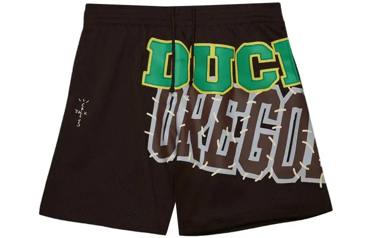 Travis Scott x Mitchell Ness Collaboration SS24 UNIVERSITY Of OREGON LOGO Sports Shorts Unisex Brown