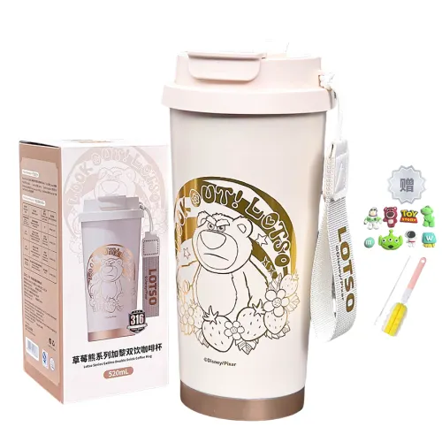 Disney Disney, strawberry, cartoon high quality glass, handheld coffee straw with glass stainless steel, 520 ml