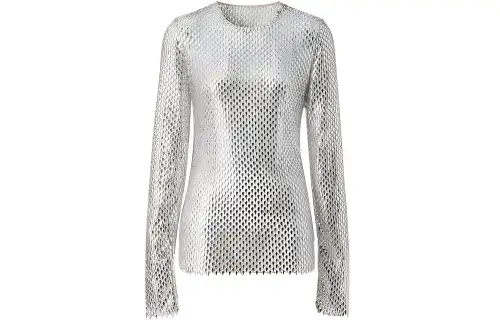 Burberry Metallic Paillette Embellished Mesh Top 'Silver'