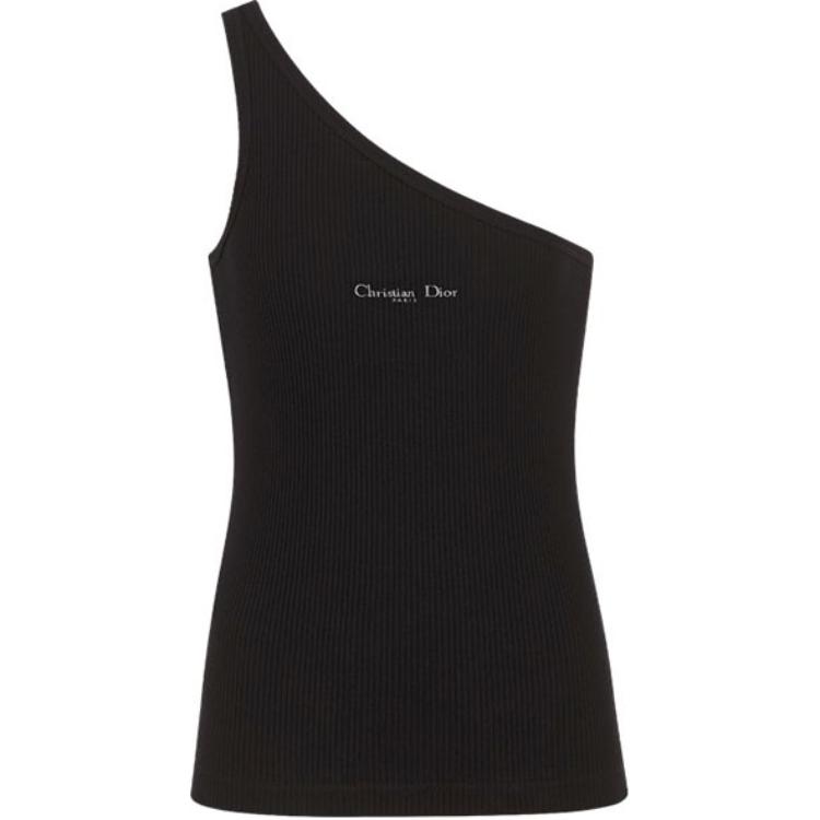 DIOR Tank Tops Women's Black Asymmetrical Collar Straight Fit