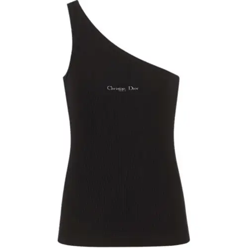 DIOR Tank Tops Women's Black Asymmetrical Collar Straight Fit