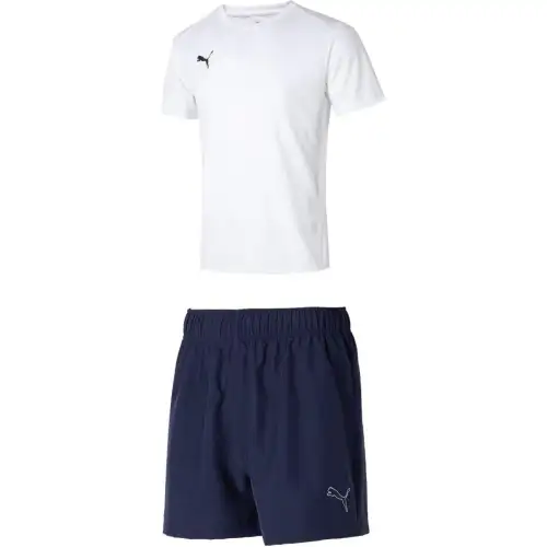 PUMA Casual Sportswear Men's Set White T Shirt+Tweed Blue Shorts Crew Neck Moderate