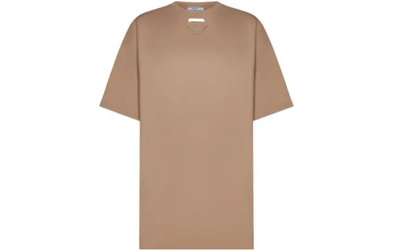 PRADA T Shirts Women's Khaki Crew Neck Moderate Straight Fit