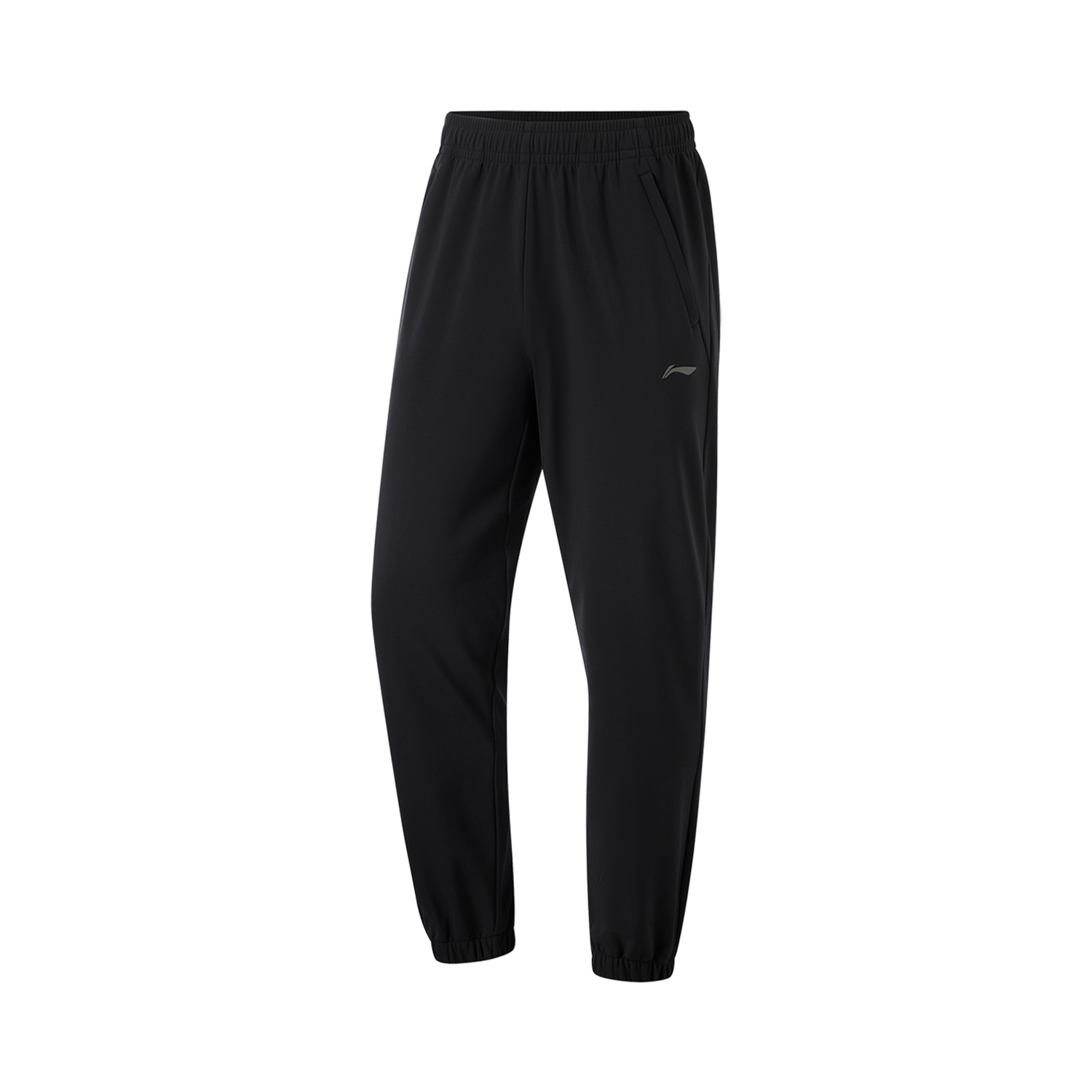 Li Ning Fitness Series Solid Color Mid Rise Breathable Fleece Lined Versatile Elastic Cuff Sports Pants Men’s Black