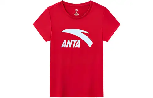 ANTA Life Collection T Shirts Women's Red Crew Neck Moderate