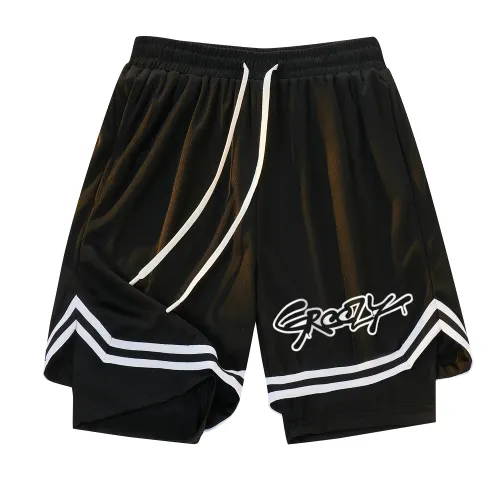 GF Retro set with letters, travel basketball shorts for gym, trousers for men and women, American style, with your logo imprint, English letters, oversize