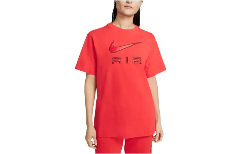 Nike T Shirts Women's Dark Red Crew Neck Moderate Straight Fit