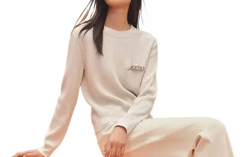 HERMES Sweaters Women's Ecru Crew Neck Moderate Other