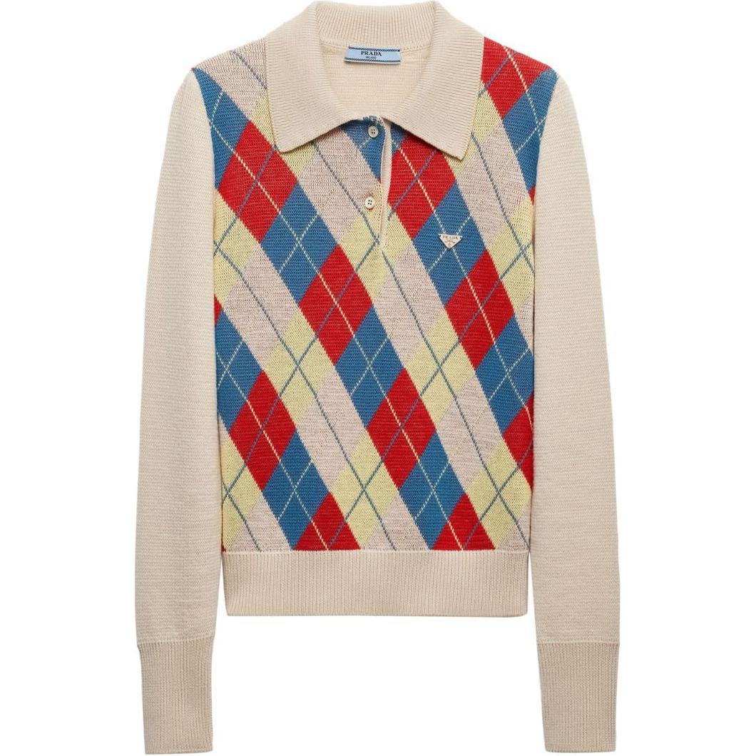Prada Logo Plaque Knitted Polo Shirt