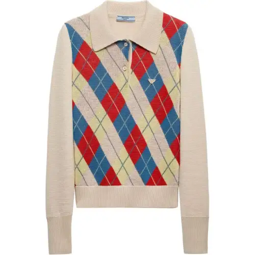 Prada Logo Plaque Knitted Polo Shirt