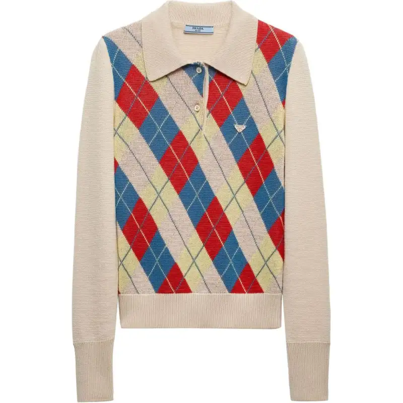 Prada Logo Plaque Knitted Polo Shirt