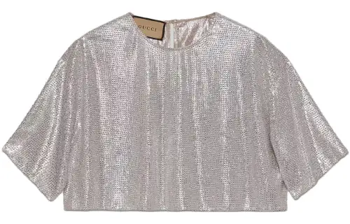 GUCCI Crop Tops Women's Silver Crew Neck Moderate