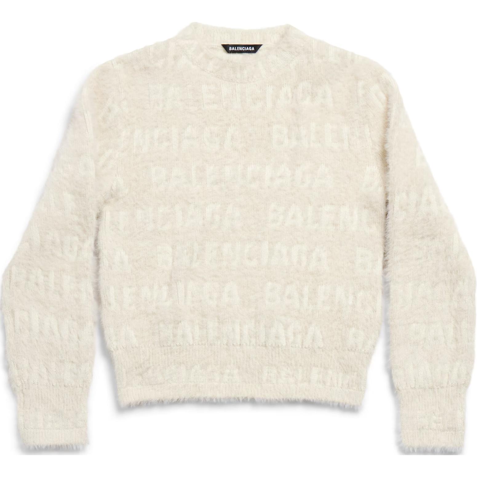 Balenciaga Allover Logo Furry Fitted Sweater