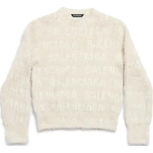Balenciaga Allover Logo Furry Fitted Sweater