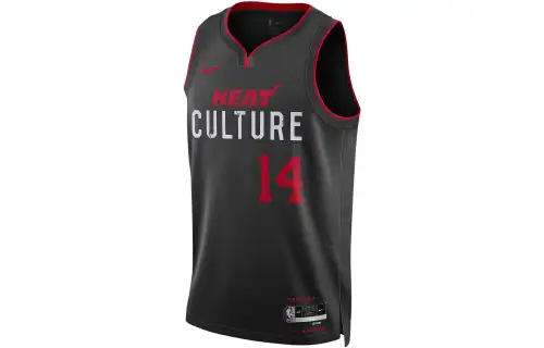 Nike Dri-Fit alphanumeric print color-blocking quick-drying basketball vest City version 2023/24 season Miami Heat Taylor Shearro No. 14 Men's Black