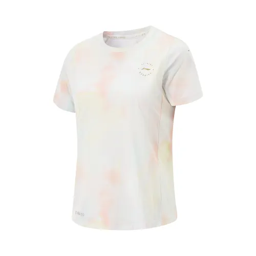 Li Ning Running Collection T Shirt Women's Soft Goose Yellow/Chamomile Yellow/Full Pink Base Print