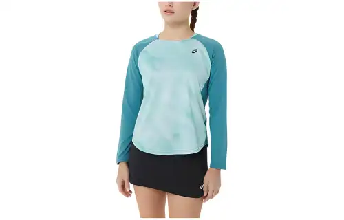 ASICS TENNIS LS T Shirts Women's Blue Crew Neck Moderate Straight Fit