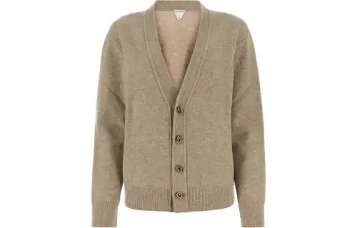Bottega Veneta Sweaters Women's Tan V Neck Moderate Cardigan