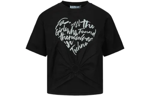 EVISU T Shirts Women's Black Crew Neck Moderate Other