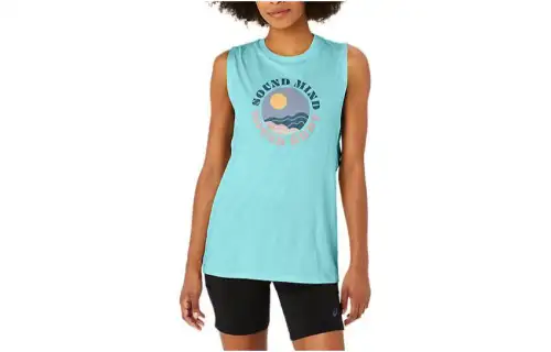 Asics Sun Slogan Muscle Tee T Shirt Women's Blue