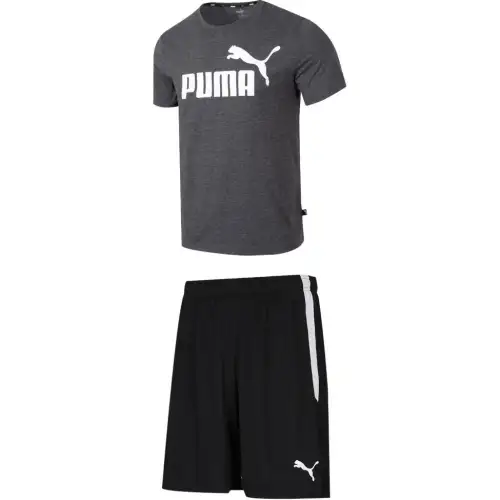 PUMA Casual Sportswear Men's Clothing Sets Dark Gray Top+Black Shorts Crew Neck Moderate
