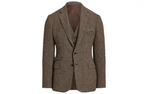 Polo Ralph Lauren Kent Hand-Tailored Plaid 3-Piece Suit Kent series casual solid color striped plaid single-breasted long-sleeved suit suit men's brown