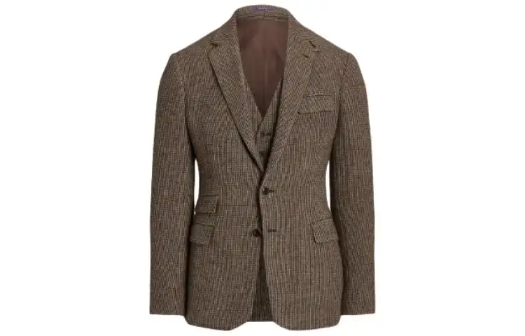 Polo Ralph Lauren Kent Hand-Tailored Plaid 3-Piece Suit Kent series casual solid color striped plaid single-breasted long-sleeved suit suit men's brown