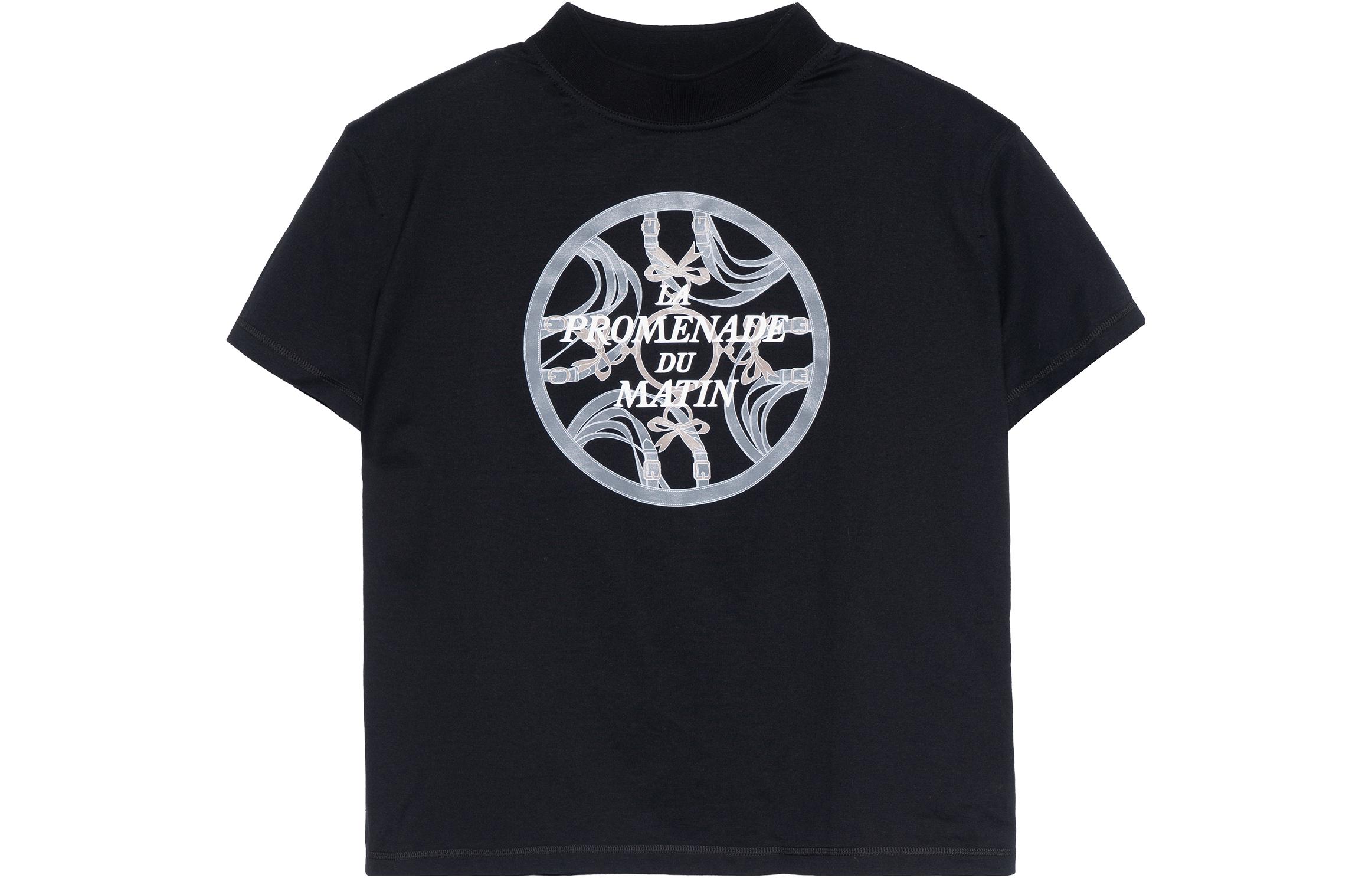 HERMES Hermès letter circular print casual short-sleeved SS22 regular T-shirt women's black