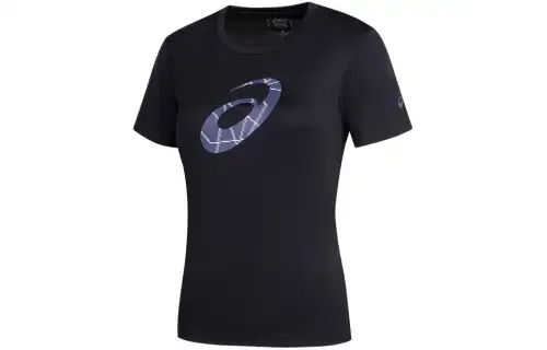 ASICS T Shirts Women's Black Crew Neck Moderate Straight Fit