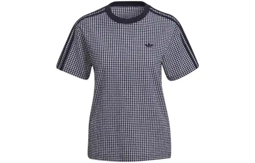 Adidas Originals GINGHAM TEE T Shirts Women's Black/White Crew Neck Moderate Straight Fit