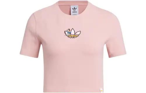 Adidas Originals Monkey Kingdom Crop Tops Women's Miracle Purple Pink Crew Neck Moderate
