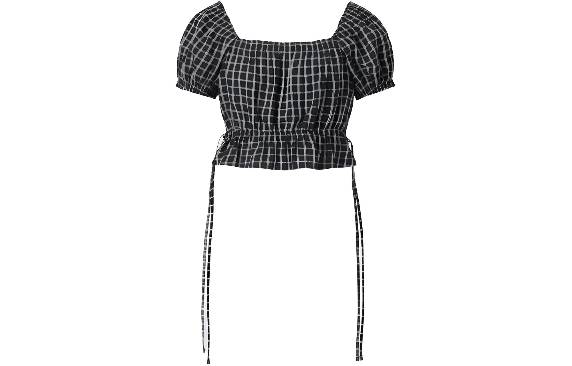 UNIQLO Uniqlo SS24 C Series Plaid Gathered Square Neck Cropped Top Women's Black