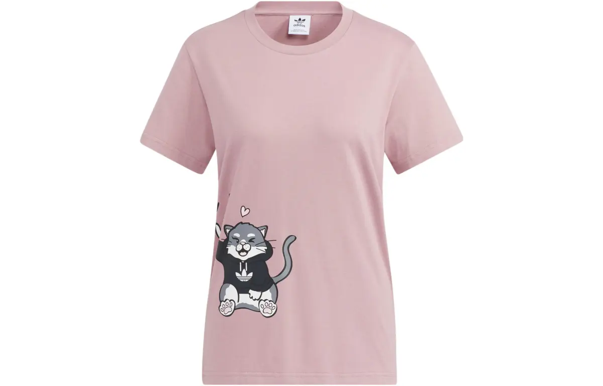 Adidas Originals T-Shirts Women's Purple Pink Crew Neck Moderate Straight Fit