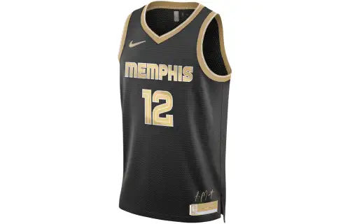Nike Dri-Fit SS24 Swingman Jersey NBA Ja Morant Memphis Grizzlies printed letters casual quick-drying sleeveless basketball vest men's black gold
