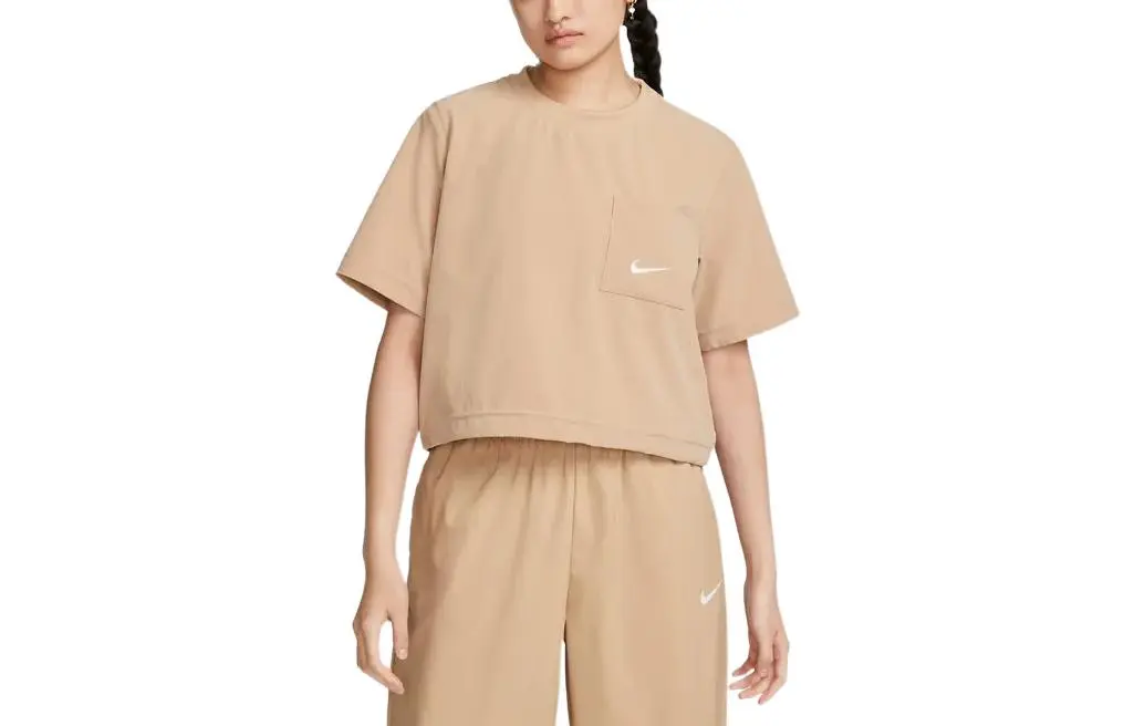 Nike T-Shirts Women's Linen Yellow Crew Neck Moderate Straight Fit