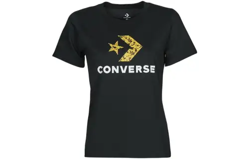 Converse Floral Star Chevron T Shirts Women's Black Crew Neck Moderate Straight Fit