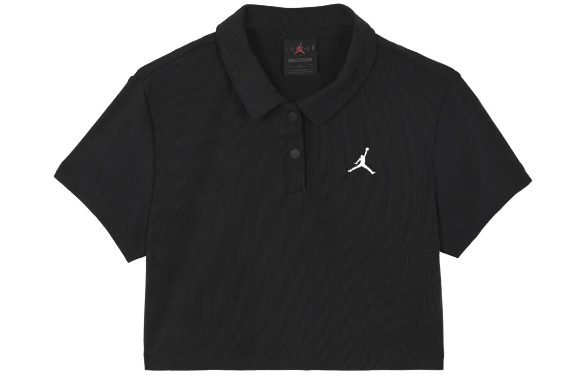 Jordan Crop Tops Women's Black Lapel Moderate