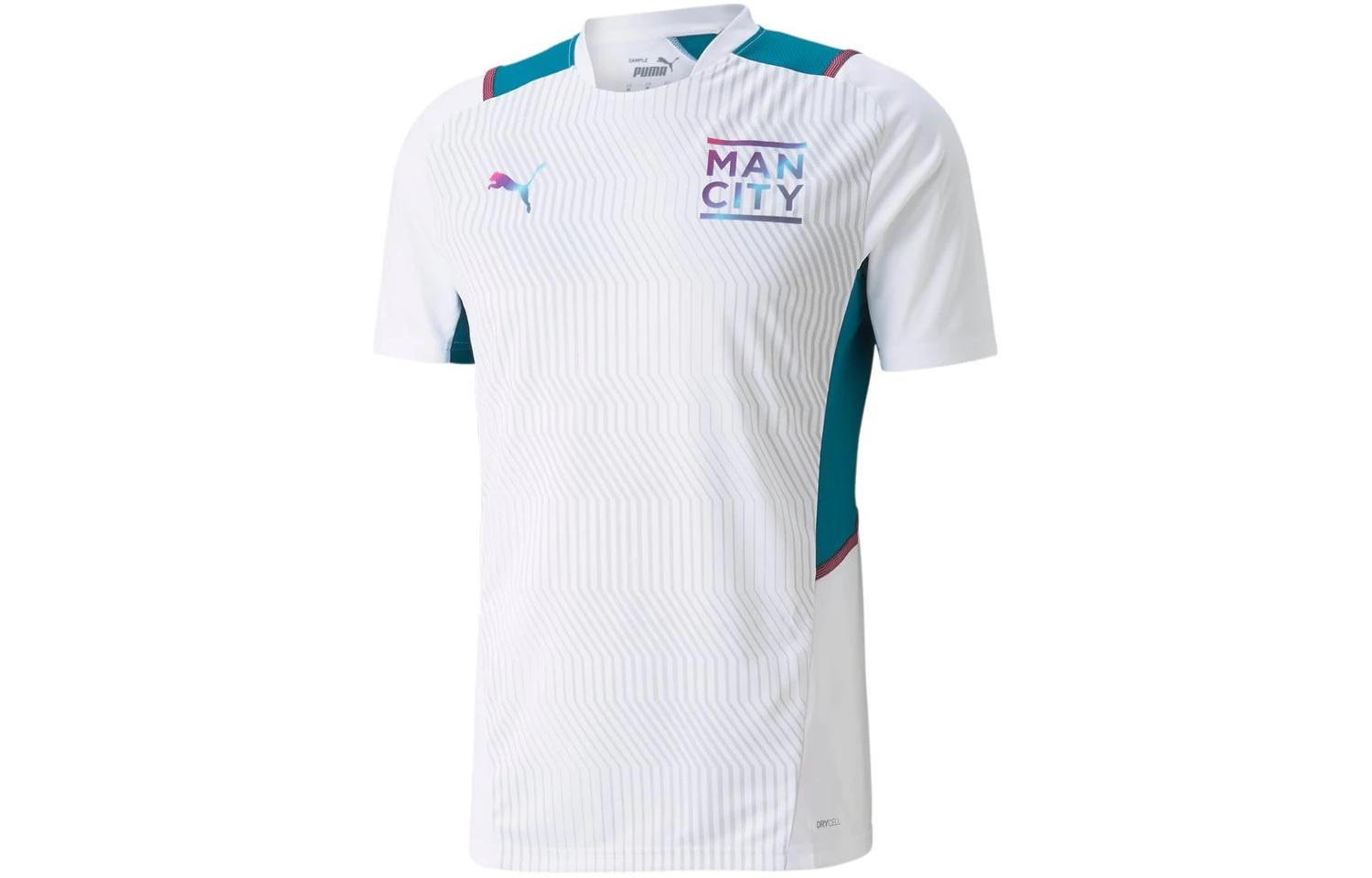 PUMA Manchester City Training slim round neck letter print training football shirt men's white