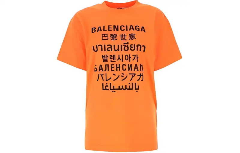 Balenciaga T Shirts Women's Orange Crew Neck Moderate Straight Fit