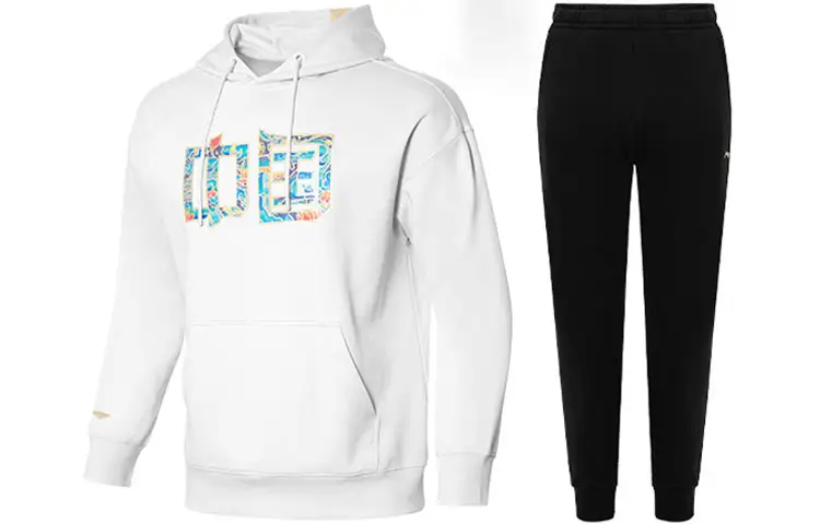 Li Ning Sweatshirt Set Unisex Standard White+Black