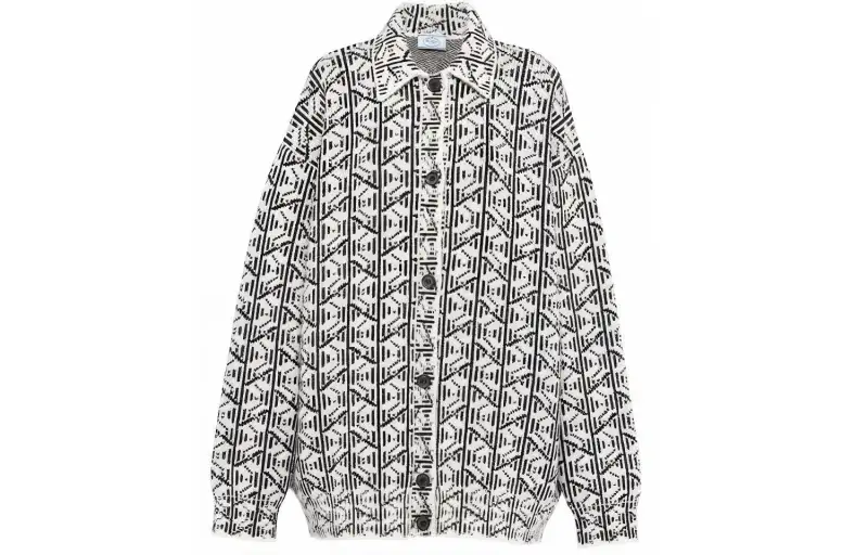 PRADA Sweaters Women's Black Lapel Moderate Cardigan