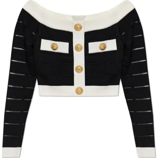 BALMAIN Off Shoulder Knit Top