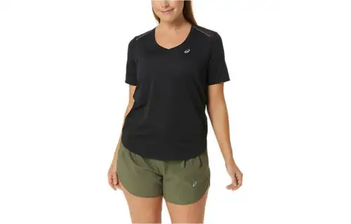 Asics Road V Neck Short Sleeve Top T Shirt Women's Black