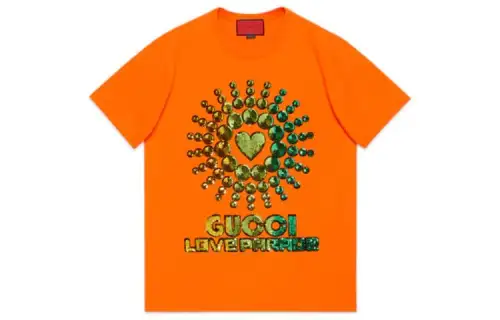 GUCCI Love Parade T Shirts Women's Orange Crew Neck Moderate Straight Fit