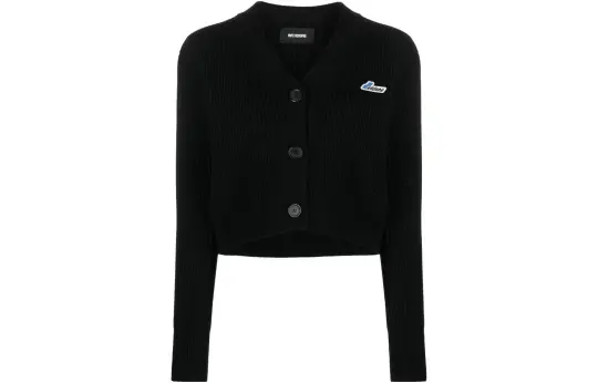 WE11DONE logo-patch ribbed-knit wool cardigan