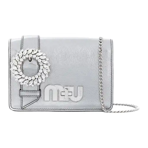 MIU MIU Turn Lock Closure Cow Leather Shoulder Bag, Crossbody Bag Women's Silver