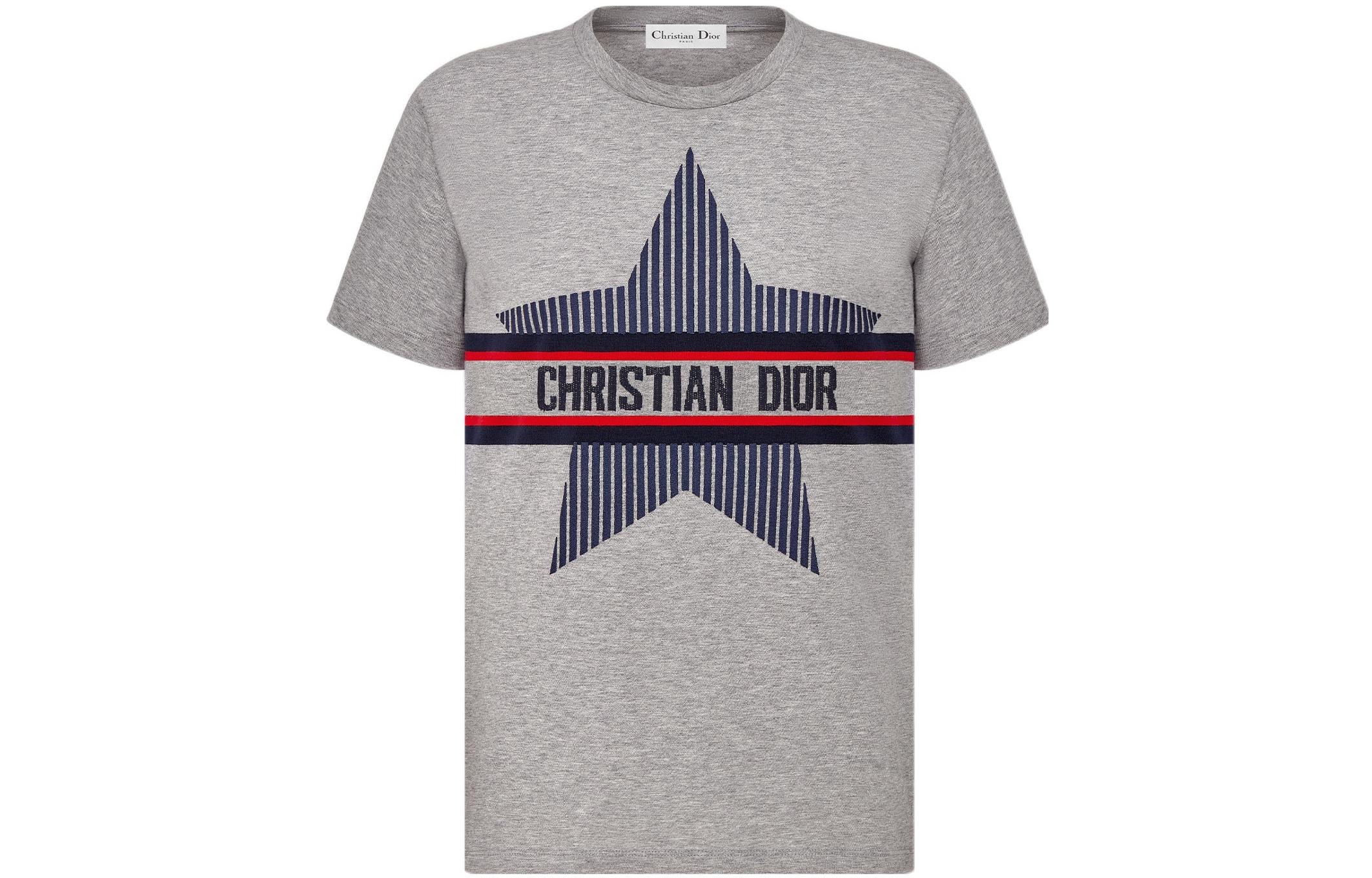 DIOR Dior FW22 "Alps" capsule series five-pointed star letter pattern printed round neck regular T-shirt women's gray