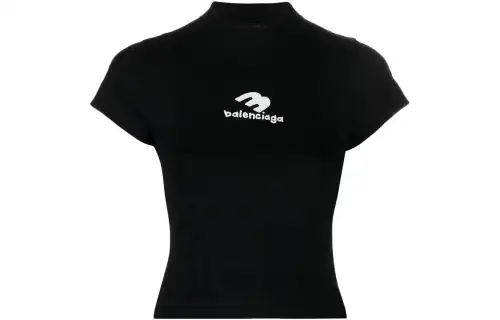 Balenciaga T Shirts Women's Black Crew Neck Moderate Straight Fit