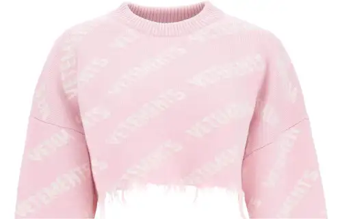 Vetements Monogram Cropped Knitted Sweater 'Baby Pink/White'